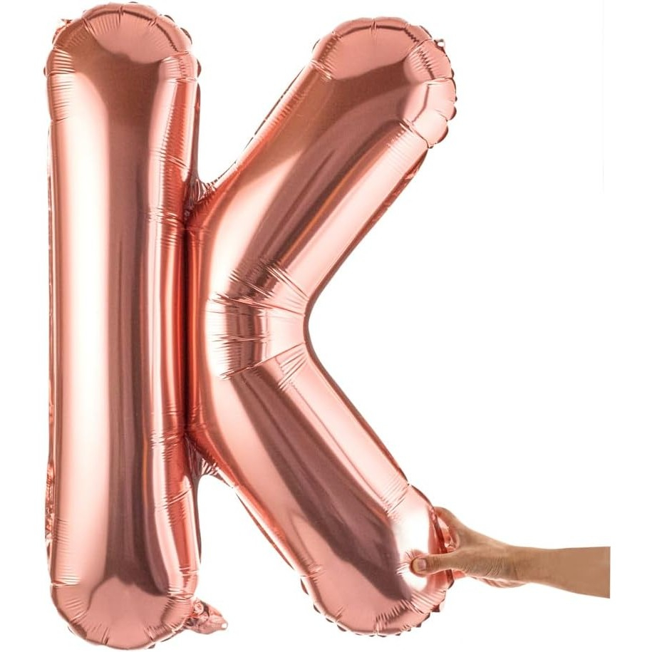 Balon Folie Metalizata Litera K, 80 cm, Umflati cu Heliu sau Aer, Ambalaj Individual, Pai inclus, Rose Gold [8]
