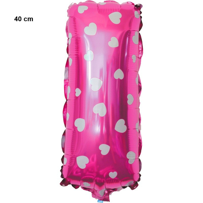 Balon Folie Metalizata Litera I, 40 cm, Cu Imprimeu Inimioare, Umflati cu Heliu sau Aer, Ambalaj Individual, Pai inclus, Roz [2]