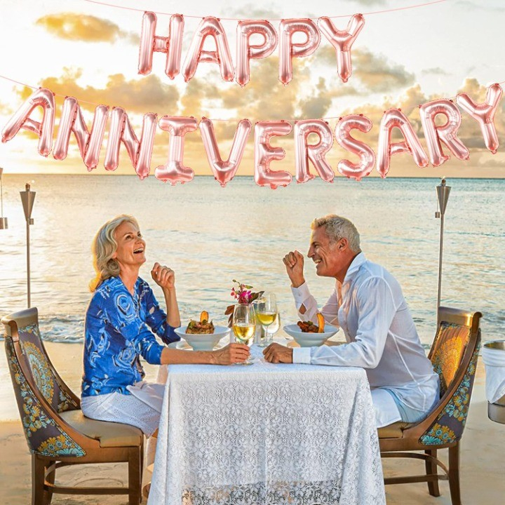 Set Baloane din Folie Metalizata, Model Happy Anniversary, Litere de 40 cm, Baloane Party, Ambalaj Individual, Pai Inclus, Umflare cu Aer sau Heliu, Roz [3]