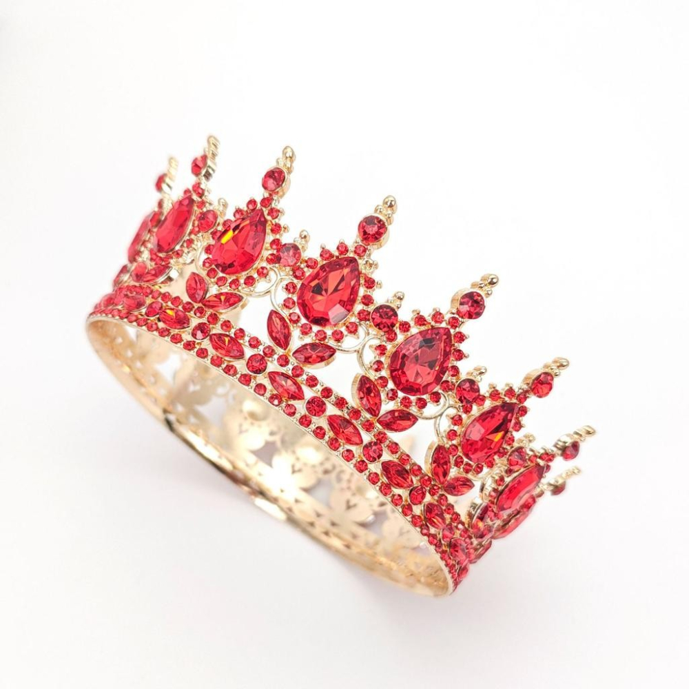 Diadema, din Aliaj, cu Cristale, Accesoriu Par, Aniversare, Nunta, Petrecere, 15.5 x 5.3 cm, Rosu [2]