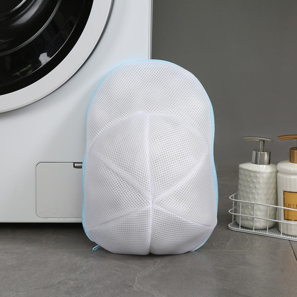 Husa de Spalare Sapca, pentru Masina de Spalat, din Poliester, Circumferinta 53 cm, cu Fermoar, Alb/Albastru [8]