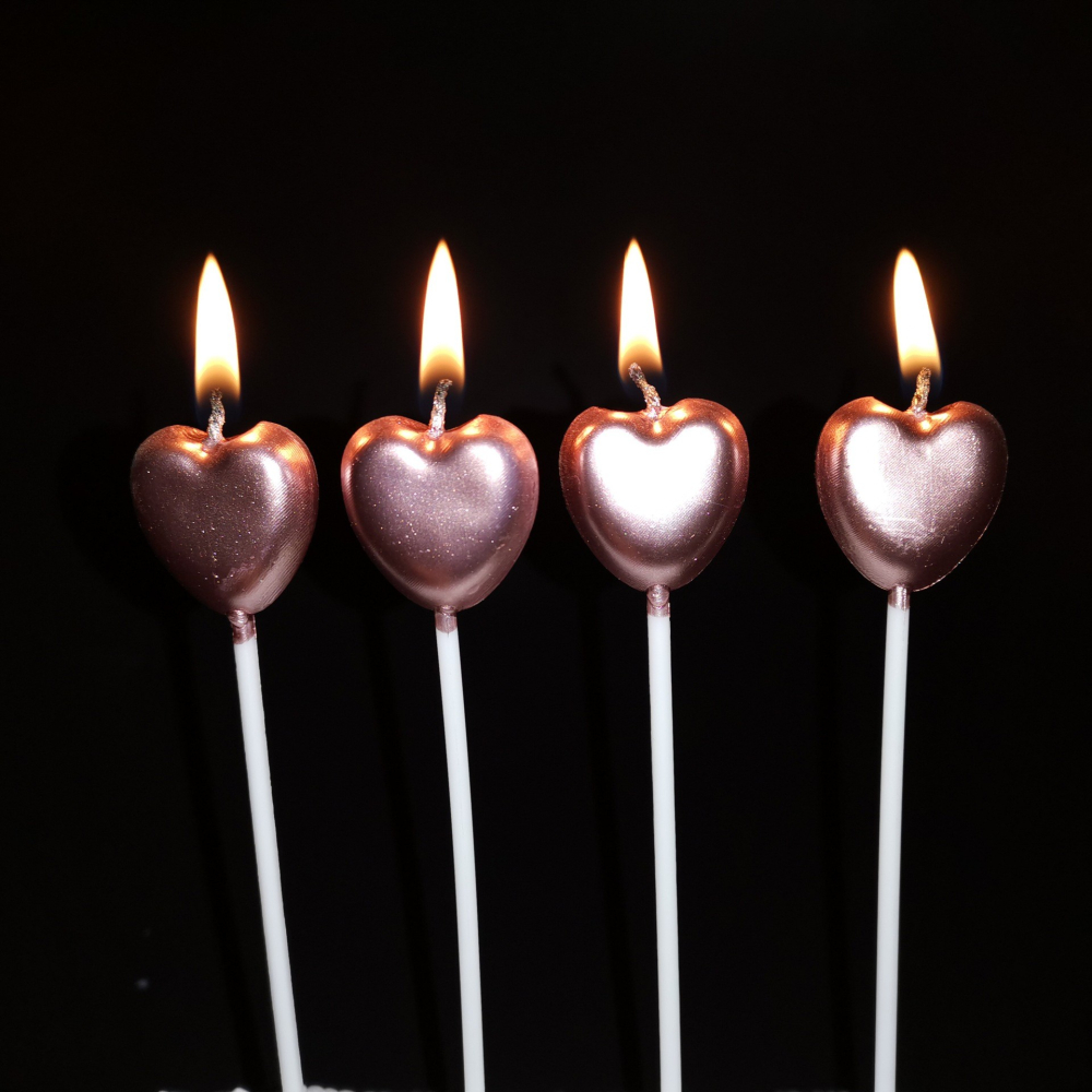 Lumanare de Tort, Model Inima, Party, 8.5 x 3 cm, Roz Gold [6]
