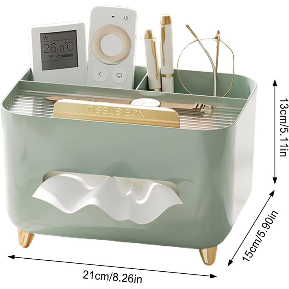 Suport pentru Servetele, Cutie Multifunctionala, Design Minimalist, ABS, cu Suport pentru Obiectele Personale, pentru Birou, 21x15x13 cm, Verde [4]