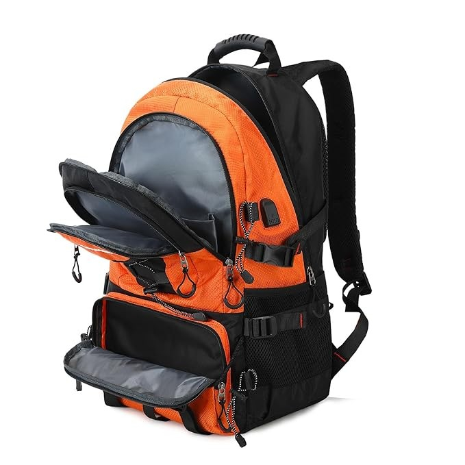 Rucsac Multifunctional de Alpinism, Capacitate 36-55 L, de Calatorie, Impermeabil, Slot USB Incarcare Telefon, Bretele Reglabile, 52 x 34 x 19 cm, Portocaliu [2]