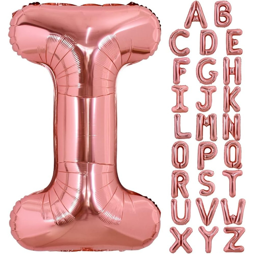 Balon Folie Metalizata Litera I, 100 cm, Umflati cu Heliu sau Aer, Ambalaj Individual, Pai inclus, Rose Gold [4]