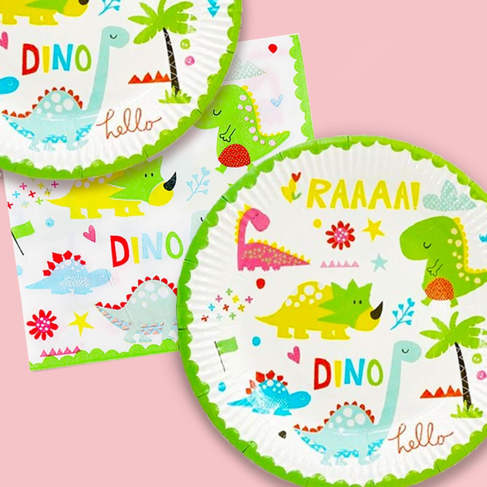 Set 10 Farfurii Petrecere, Colectia Dino Park, 23 cm Diametru, din Carton, Multicolor [2]
