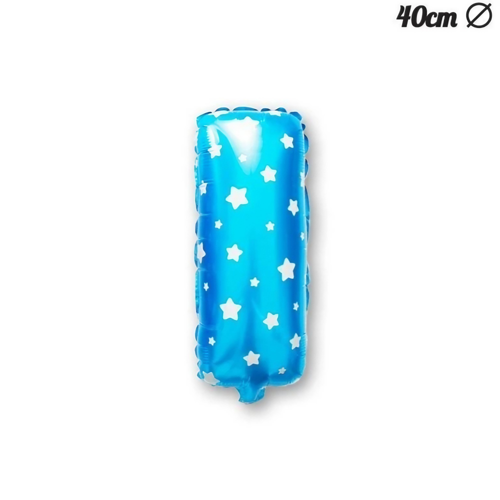 Balon Folie Metalizata Litera I, 40 cm, Cu Imprimeu Stelute, Umflati cu Heliu sau Aer, Ambalaj Individual, Pai inclus, Albastru [3]