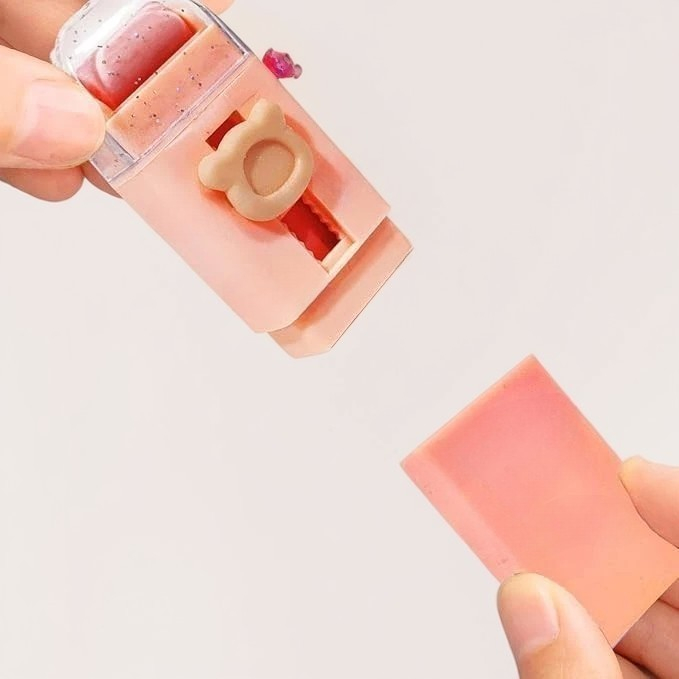 Radiera Retractabila, Model Ursulet, Reglare Push-Pull, Radiera de tip Push, Doua Radiere de Rezerva in set din Cauciuc, Roz deschis [2]