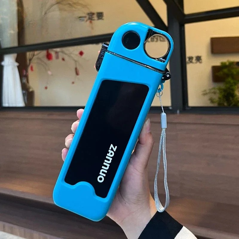 Sticla de Apa pentru Sport, 350 ml, cu Pai si Capac, 23x7x4.4 cm, Buton de Blocare, din PC, Bleu [6]