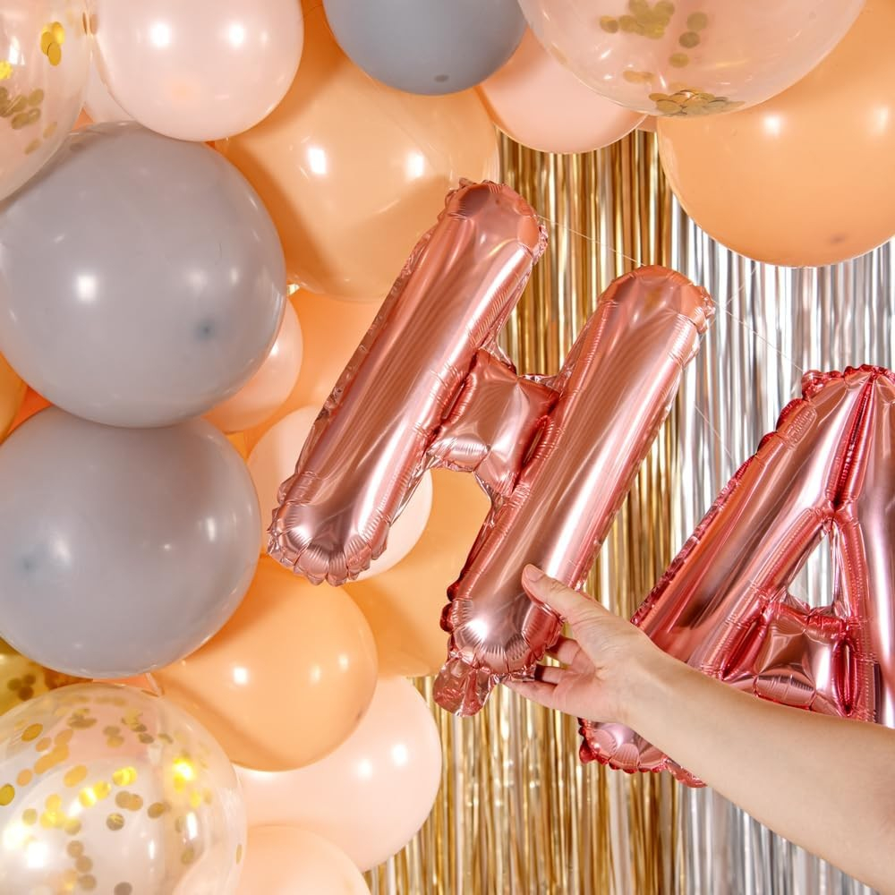 Balon Folie Metalizata Litera H, 40 cm, Umflati cu Heliu sau Aer, Ambalaj Individual, Pai inclus, Rose Gold [4]