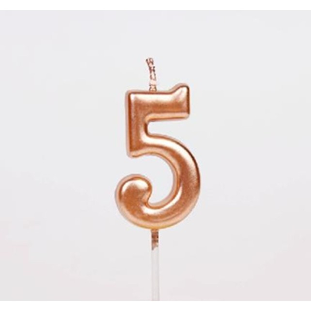 Lumanare de Tort, Model Cifra 5, Party, 4.5 x 2.5 cm, din Parafina, Rose Gold [6]