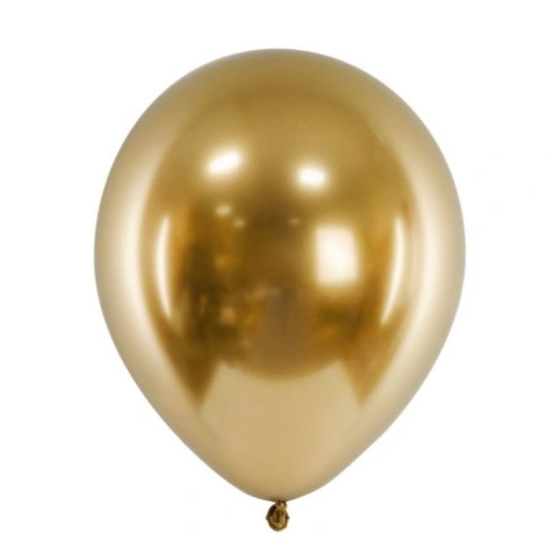 Set 10 Baloane din Latex Chrome, Model Party, 13 cm, Gold, 1 g [5]