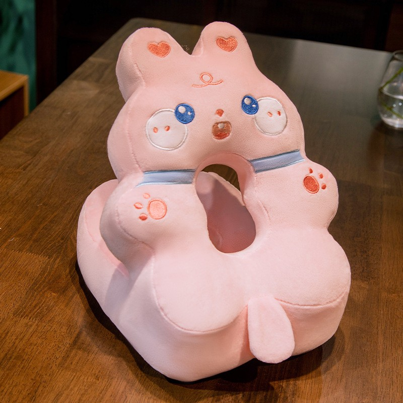 Perna din Spuma, pentru Birou, Calatorii, Model Iepure, Lavabila, Umplutura de Bumbac, Spatiu Cap in Forma de 8, 30x35x30 cm, Roz [3]