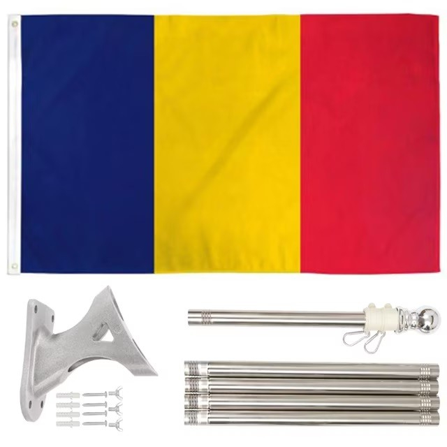Steag Tricolor Romania, Cu bat pentru fixare pe perete, 90 x 150 cm [3]