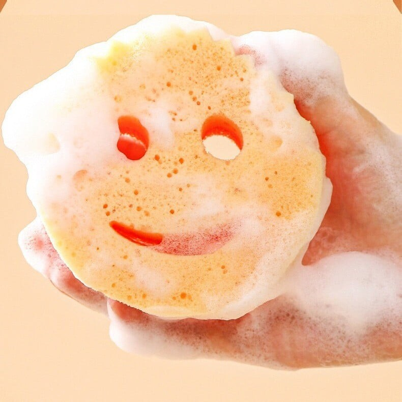 Burete de Vase, Rotund, din Burete PU, Model Smiley Face, Doua Fete, 10 x 4 cm, Portocaliu/Galben [3]