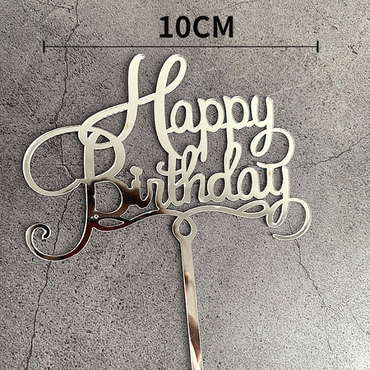 Decoratiune Topper pentru Tort, Model Happy Birthday, Tematica Aniversare, 10 cm, Argintiu [2]