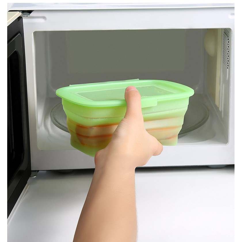 Caserola din Silicon, Pliabila, 1L, 18.8 x 8 x 11.5 cm, Rezistenta Temperaturi Extreme, Verde [3]