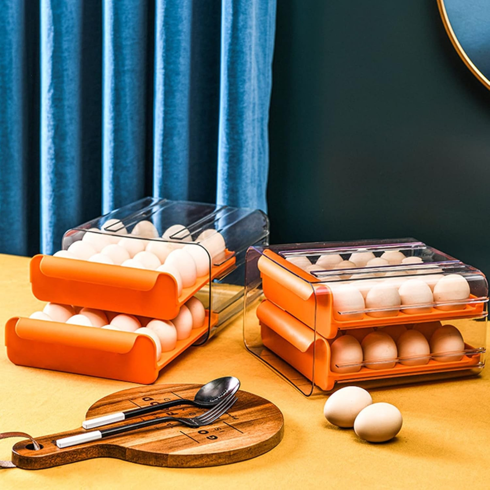 Suport pentru Oua, Strat Dublu, Capacitate 32 de Oua, 23.5x21.5 cm, din Plastic, Portocaliu [5]