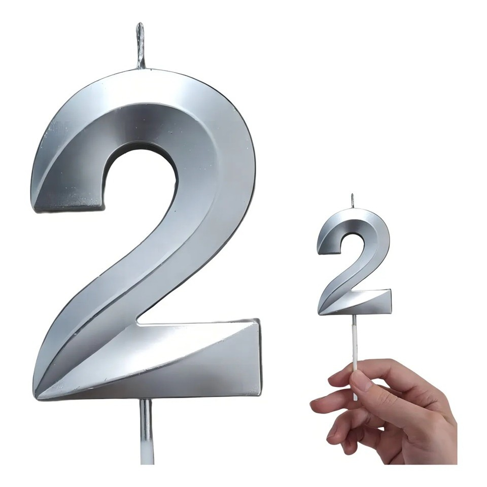 Lumanare Cifra 2, Model Diamond, 5 x 3.4 cm, Argintiu [2]