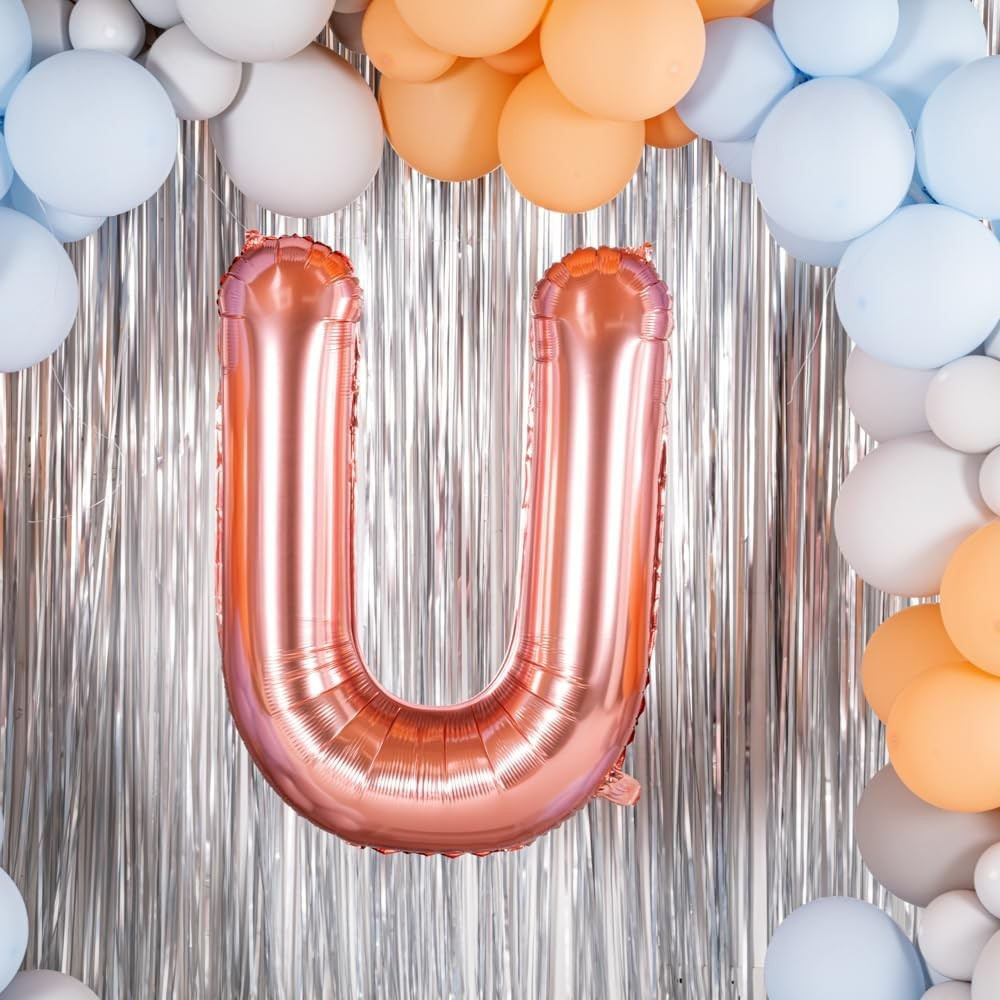 Balon Folie Metalizata Litera U, 100 cm, Umflati cu Heliu sau Aer, Ambalaj Individual, Pai inclus, Rose Gold [7]