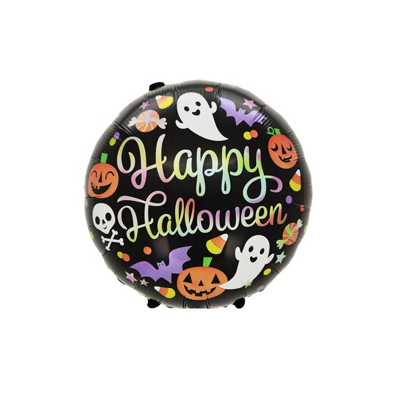 Set 5 Baloane din Folie Metalizata, Figurine, Tema Halloween, Pai Inclus, Ambalaj Individual, Umflare cu Aer sau Heliu, Figurina Dovleac cu Fantoma 64x80 cm, Stelute si Cerculete 45 cm, Multicolor [8]