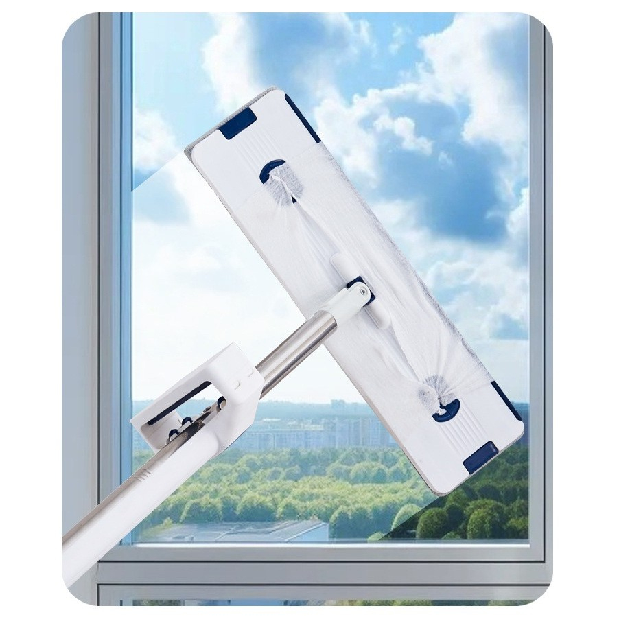 Mop Plat, cu Galeata Pliabila, 2 Rezerve din Microfibra, 127 cm Tija Telescopica, Utilizare Umeda/Uscata, Recipient Lichid, Gri [5]