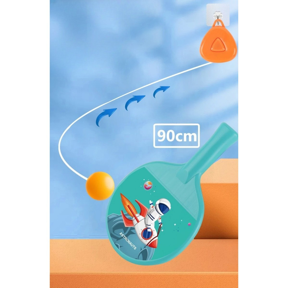 Set Palete pentru Tenis de Masa, pentru Copii, Accesoriu de Agatat Inclus, 2 Mingi, Design Animat, Albastru [6]