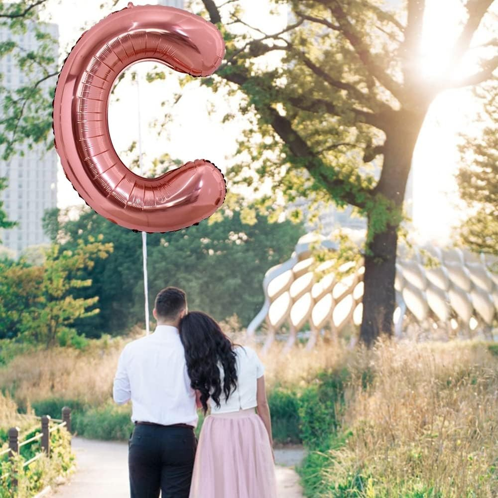 Balon Folie Metalizata Litera C, 100 cm, Umflati cu Heliu sau Aer, Ambalaj Individual, Pai inclus, Rose Gold [3]