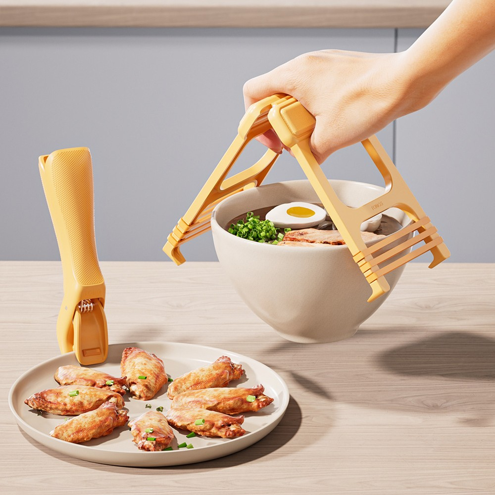 Cleste pentru Boluri, Anti-Alunecare, din ABS si Silicon, Extindere, pentru Oale, Tigai, de Uz Casnic, Rezistent la Temperaturi Inalte, 16x 10.5 x 3.6 cm Galben [2]