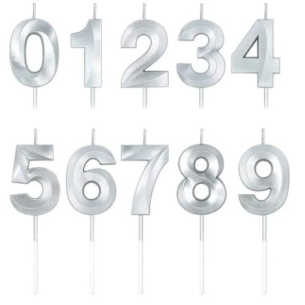 Lumanare Cifra 2, Model Diamond, 5 x 3.4 cm, Argintiu [4]