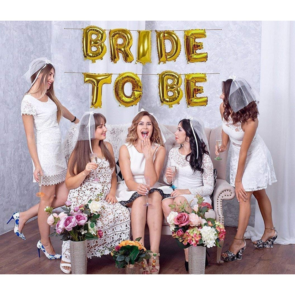 Set Baloane din Folie Metalizata, Model Bride to Be, Litere de 40 cm, Baloane Party, Ambalaj Individual, Pai Inclus, Umflare cu Aer sau Heliu, Auriu [7]