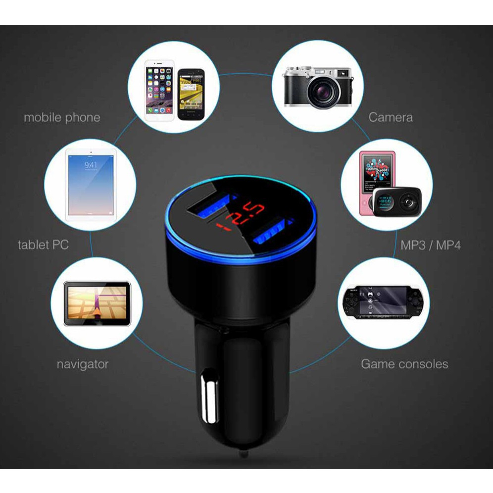 Incarcator Auto cu Afisaj Digital, din Metal, 3.1A, Incarcare Rapida 6A PD+QC3.0, Dublu USB, Negru [2]