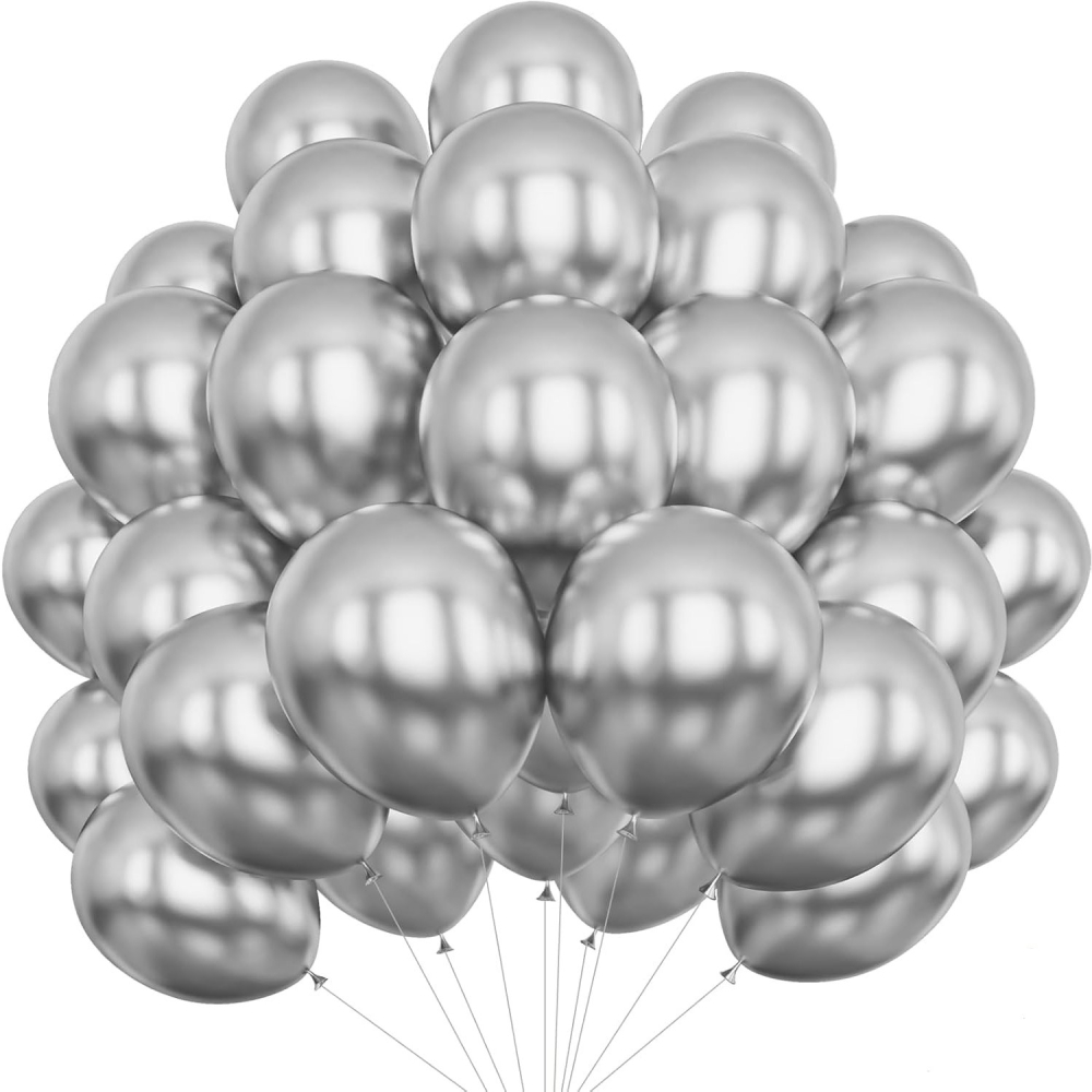 Set 10 Baloane din Latex Chrome, Model Party, 13 cm, Silver, 1 g [2]
