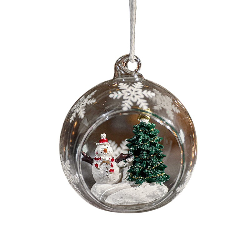 Glob pentru Bradul de Craciun, Model Om de Zapada &amp; Brad, Tip Pandativ, Glob Transparent Semi-Deschis, 10.5 x 9 x 9 cm, Transparent [3]
