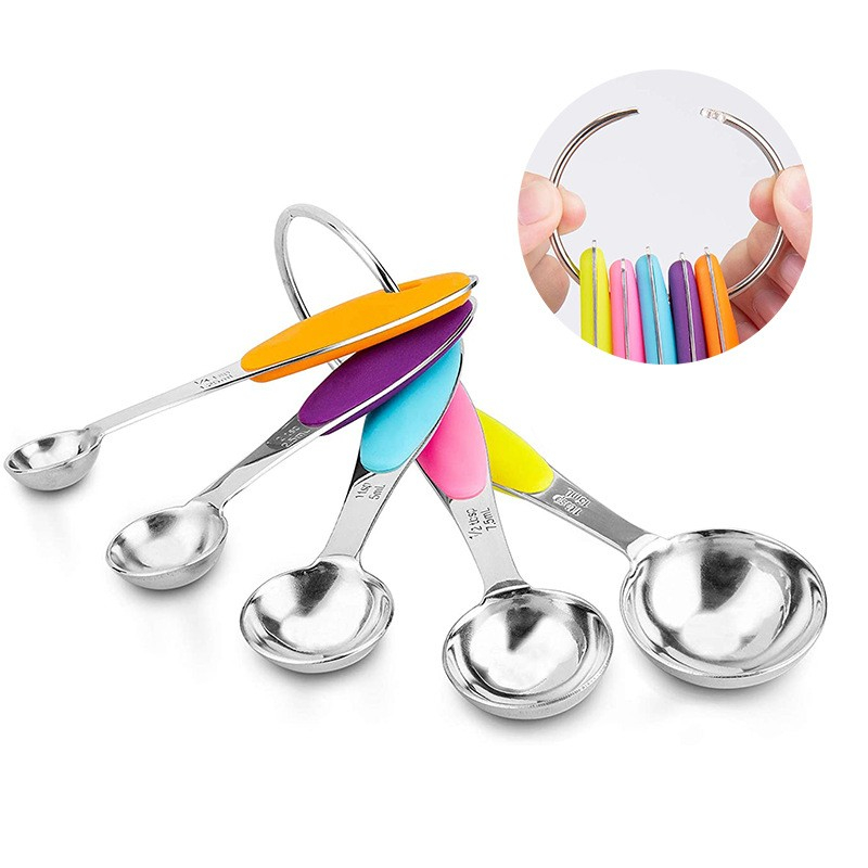Set 10 Piese de Masurare, 5 Linguri Gradate + 5 Cesti Gradate, Otel Inoxidabil + Silicon, 19 x 8 x 9 cm, Multicolor [7]