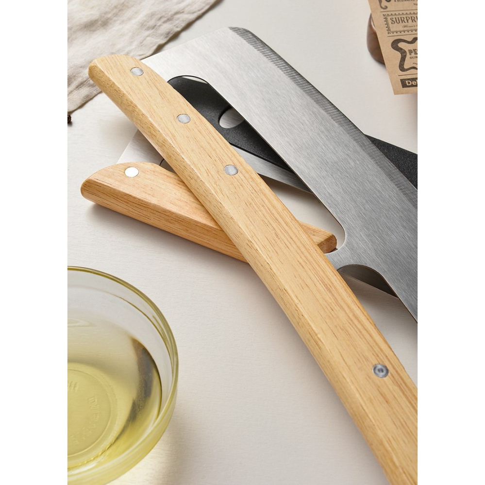 Taietor Feliator de Pizza, din Otel Inoxidabil, cu Capac, Maner din Lemn, Antialunecare, Lama Neteda si Ascutita, 34x10 cm, Maro [7]