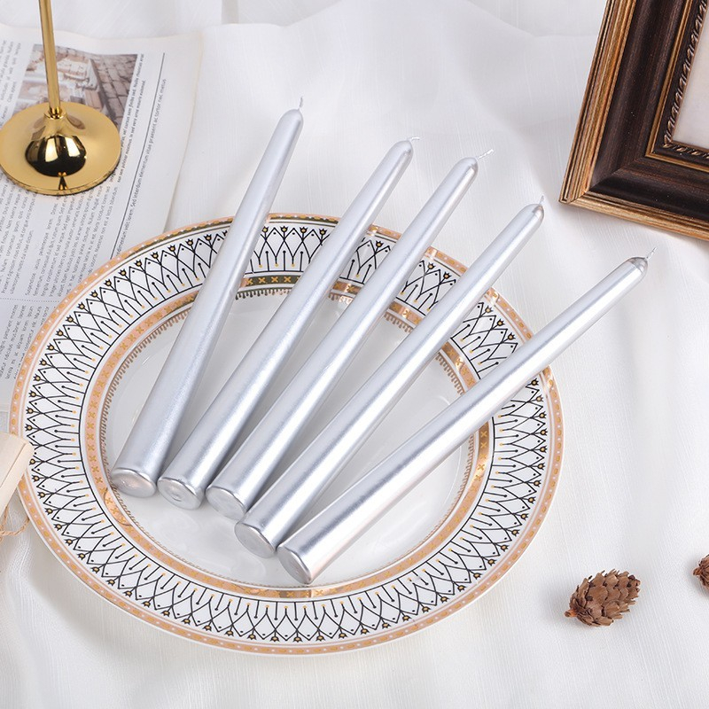 Lumanare Decorativa, pentru Masa, 25 cm, din Parafina, fara Fum, Ardere 7.5h, Argintiu [2]