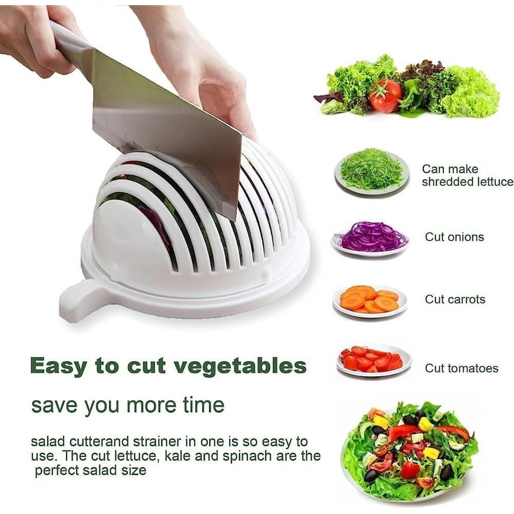 Bol Feliator pentru Salata, Castron Multifunctional pentru Legume si Fructe, pentru Spalat si Taiat Legumele, cu Scurgere si Tocator, Ergonomic, Protectie pentru Maini, 21x18.5x11.5 cm, Alb [8]
