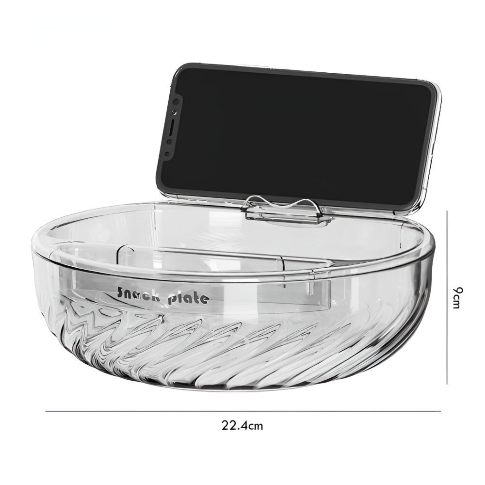 Bol cu Doua Straturi, pentru Fructe, Legume, Snacks, cu Strat de Scurgere a Apei, Suport pentru Telefonul Mobil, 22.4x9 cm, Transparent [4]