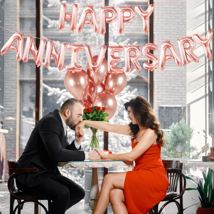 Set Baloane din Folie Metalizata, Model Happy Anniversary, Litere de 40 cm, Baloane Party, Ambalaj Individual, Pai Inclus, Umflare cu Aer sau Heliu, Roz [4]