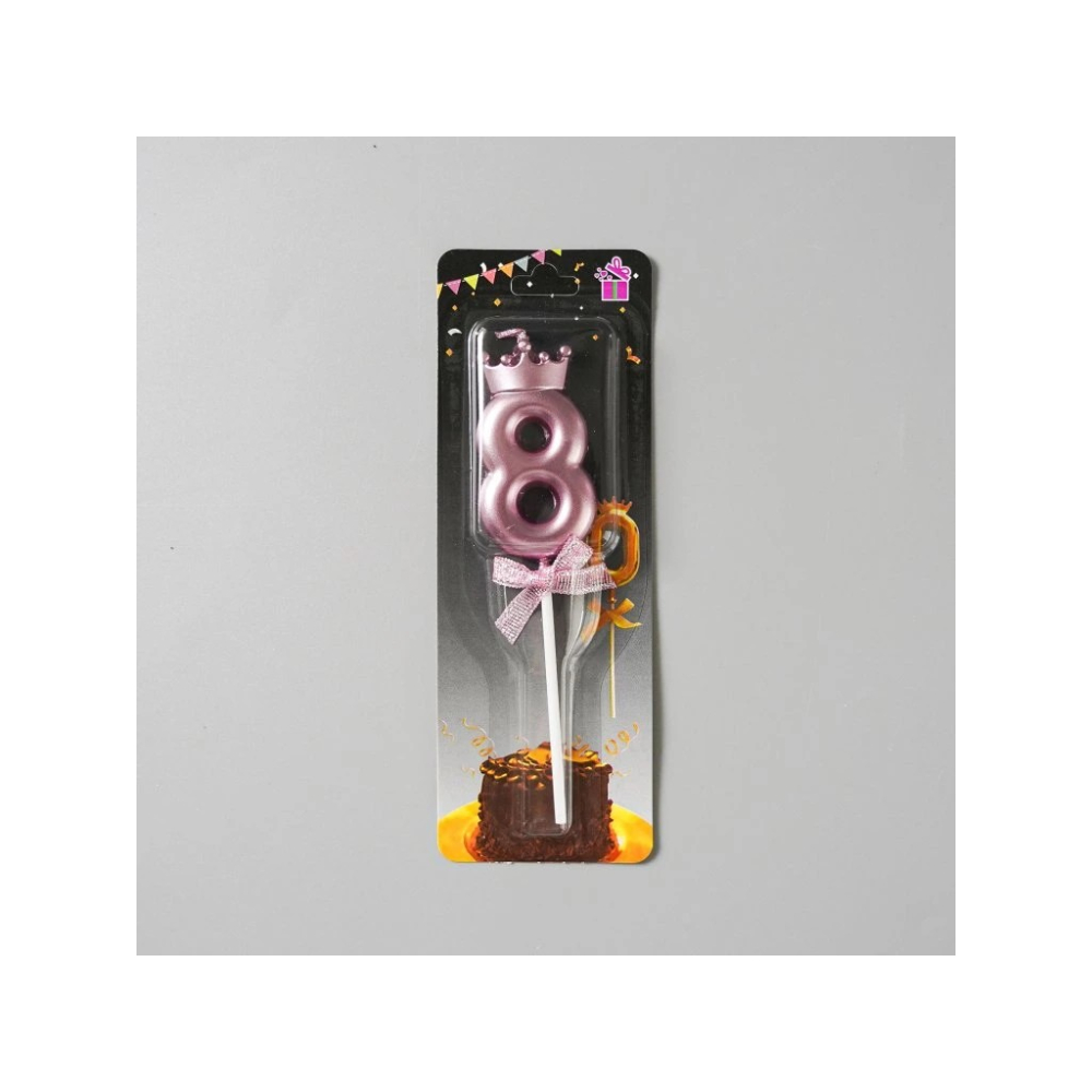 Lumanare Cifra 8, Model Coroana cu Fundita, Pentru Tort, 6 x 2.5 cm Mov [2]