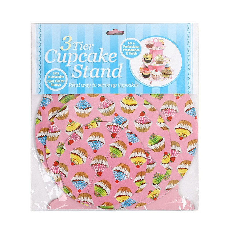 Suport Prajituri, 3 Etaje, Design de Petrecere, pentru Prajituri, Candy Bar, din Carton, Roz/Multicolor [3]