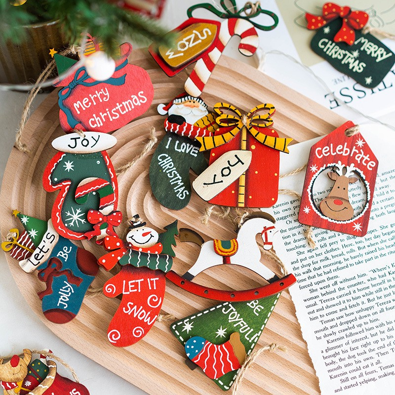 Set 14 Decoratiuni de Craciun, pentru Brad, 5 - 9.5 cm, din Lemn, Multicolor [7]