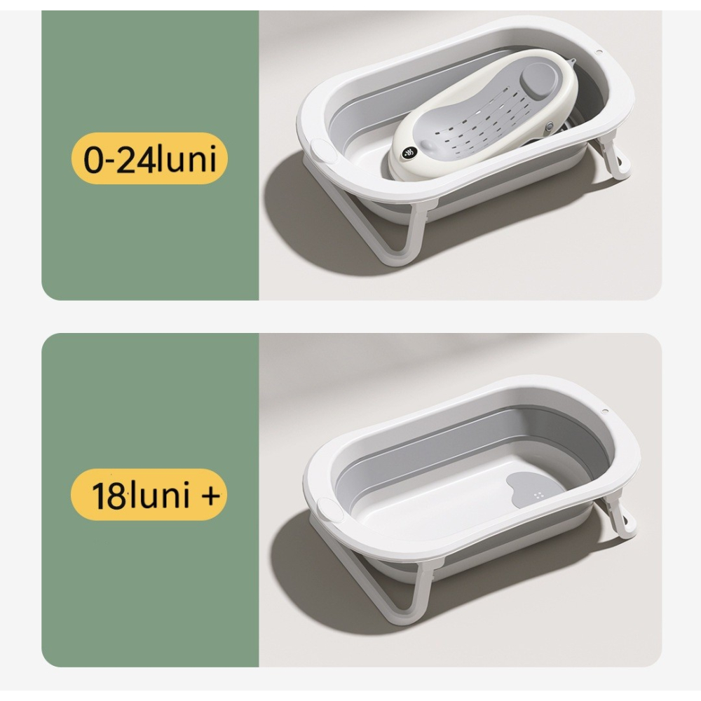 Cada de Baie Pliabila, cu Suport, Indicator de Temperatura, 0-8 Ani, din PP+TPR, 45 l Capacitate, 80 x 50 x 23 cm, Gri [4]
