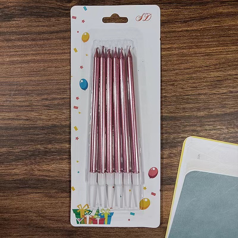 Set 6 Lumanari de Tort, din Parafina, 11 x 0.4 cm, Lucioase, Roz Auriu [4]