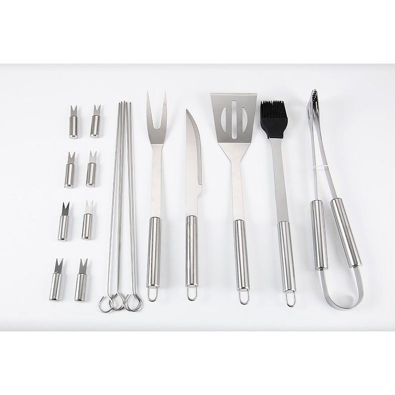 Set 18 Ustensile pentru Gratar, din Otel Inoxidabil, Geanta Oxford, Argintiu [12]