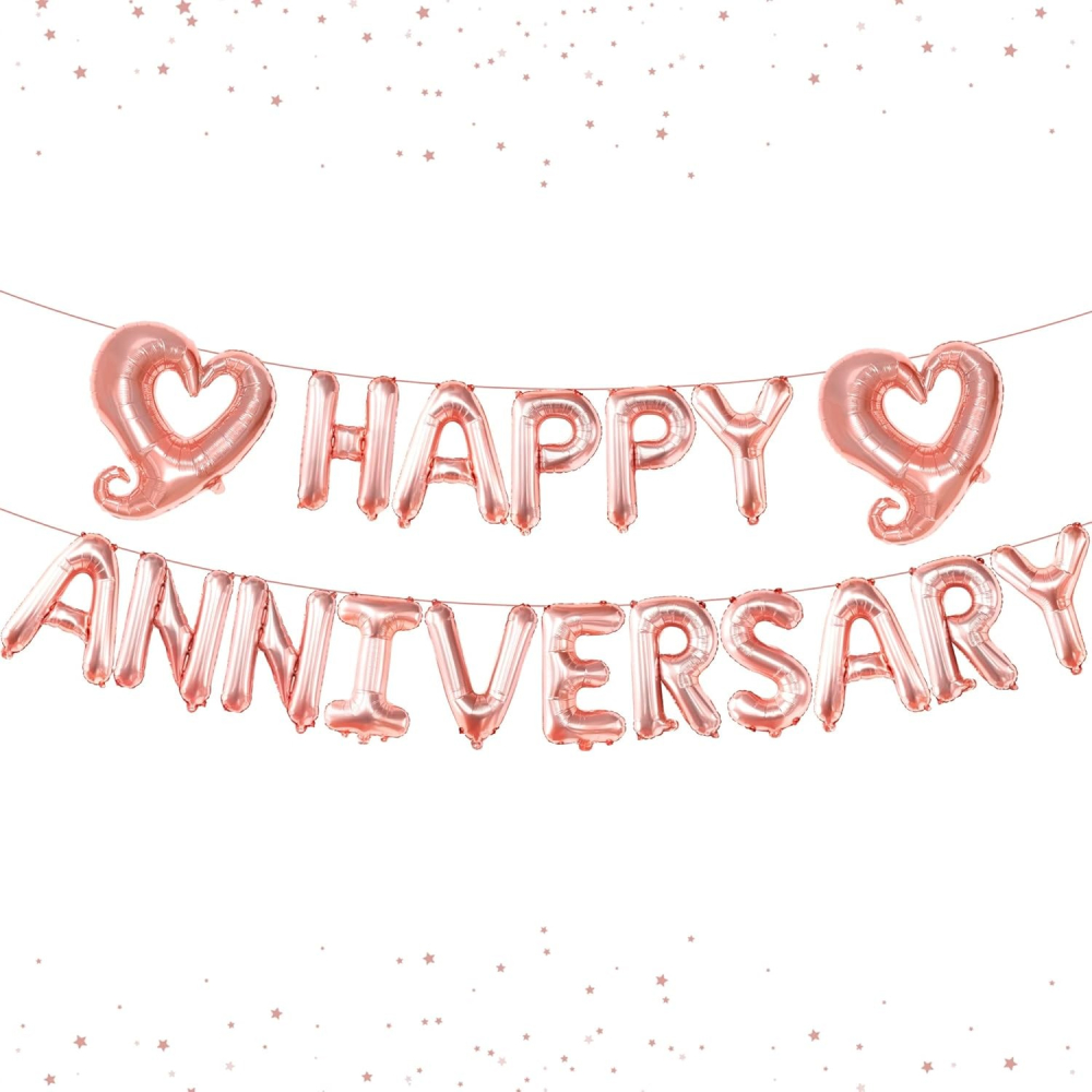 Set Baloane din Folie Metalizata, Model Happy Anniversary, Litere de 40 cm, Baloane Party, Ambalaj Individual, Pai Inclus, Umflare cu Aer sau Heliu, Roz [14]