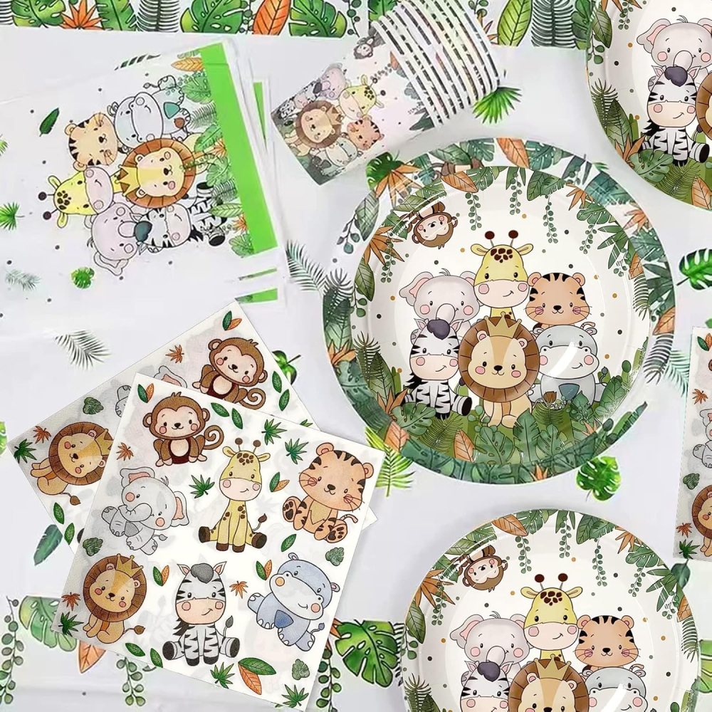 Set 10 Farfurii Unica Folosinta, Imprimeu Jungle, din Carton, 17 cm, Verde [4]