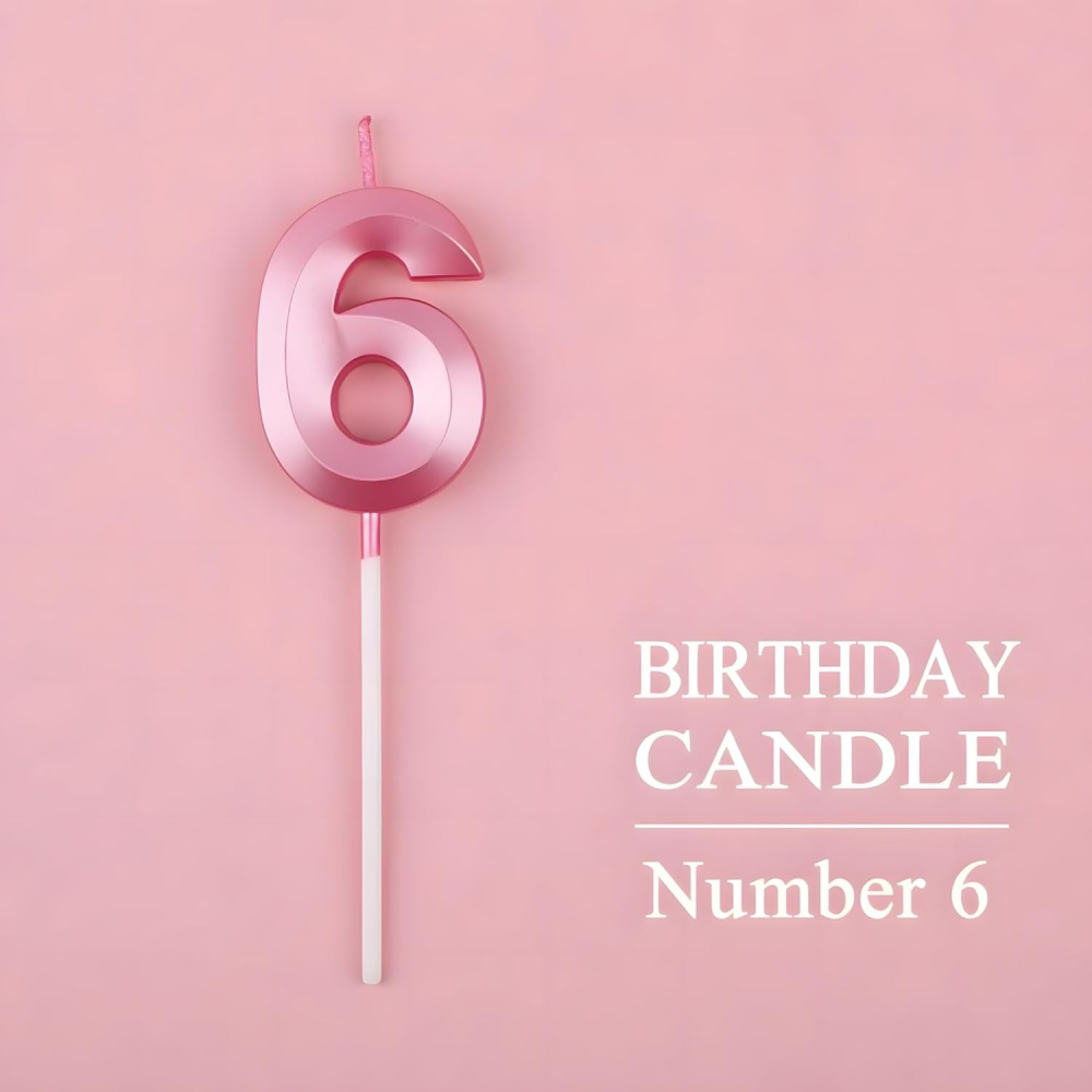 Lumanare Cifra 6, Model Diamond, 5 x 3.4 cm, Roz [5]