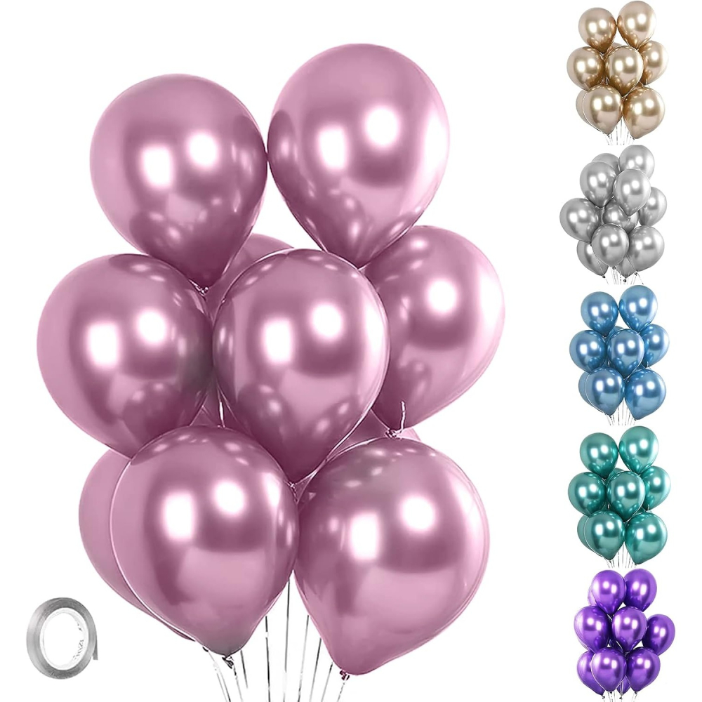 Set 10 Baloane din Latex Chrome, Model Party, 23 cm, Mov, 2.2 g [4]